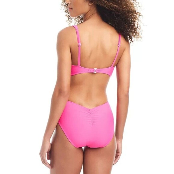 Bar III Women's Draped Monokini one piece Swimsuit  Candy Pink L - Picture 2 of 6